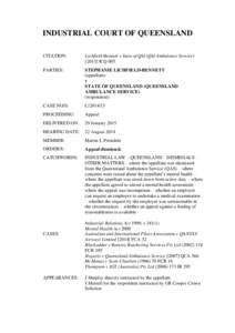 INDUSTRIAL COURT OF QUEENSLAND CITATION: Lichfield-Bennett v State of Qld (Qld Ambulance Service[removed]ICQ 005