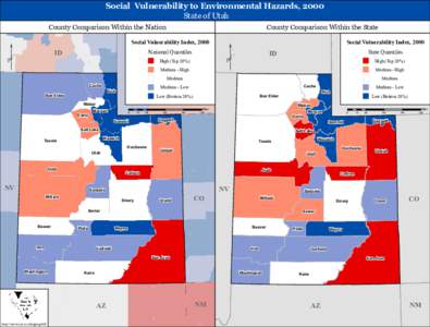 Social Vulnerability to Environmental Hazards, 2000 State of Utah County Comparison Within the Nation  