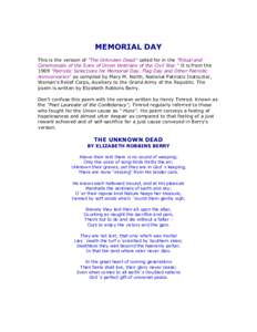 MEMORIAL DAY This is the version of 