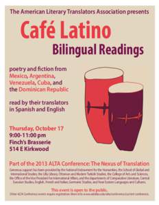 The American Literary Translators Association presents  Café Latino Bilingual Readings