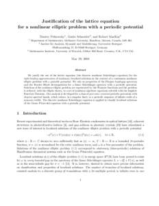 Justification of the lattice equation for a nonlinear elliptic problem with a periodic potential Dmitry Pelinovsky1 , Guido Schneider2 , and Robert MacKay3 1  3
