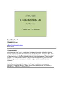 SOCIAL AUDIT  Beyond Empathy Ltd Social Accounts  1st February 2008 – 31st March 2009