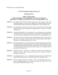 Right to Vote Resolution - City of Takoma Park, Maryland
