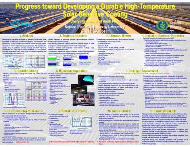 Progress toward Developing a Durable High -Temperature High-Temperature Solar Selective Coating Cheryl Kennedy and Hank Price National Renewable Energy Laboratory