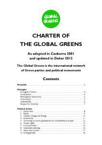 CHARTER OF THE GLOBAL GREENS As adopted in Canberra 2001