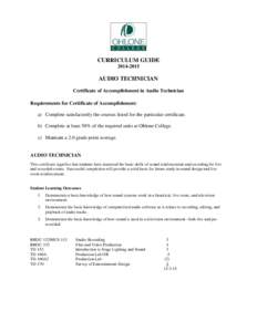 Audio Technician Certificate of AccomplishmentCurriculum Guide - Ohlone College