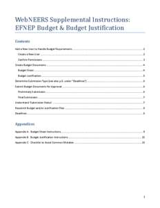 WebNEERS Supplemental Instructions: EFNEP Budget & Budget Justification Contents Add a New User to Handle Budget Requirements ..............................................................................................