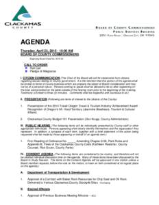 AGENDA Thursday, April 23, :00 AM BOARD OF COUNTY COMMISSIONERS Beginning Board Order NoCALL TO ORDER