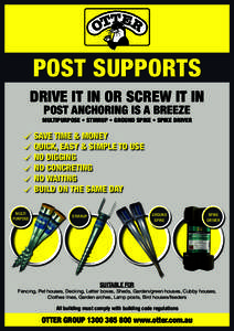 POST SUPPORTS DRIVE IT IN OR SCREW IT IN POST ANCHORING IS A BREEZE MULTIPURPOSE • STIRRUP • GROUND SPIKE • SPIKE DRIVER