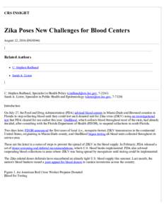 Zika Poses New Challenges for Blood Centers