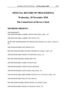 LEGISLATIVE COUNCIL ─ 10 NovemberOFFICIAL RECORD OF PROCEEDINGS Wednesday, 10 November 2010