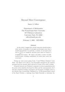 Beyond Mere Convergence James A. Sellers Department of Mathematics