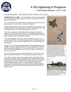 F-35 Lightning II Program Public Affairs Release – [removed] 