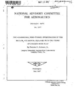 NATIONAL ADVISORY COMMITTEE P . FOR AERONAUTICS TECH3dC.AL.NOTE No. 1277
