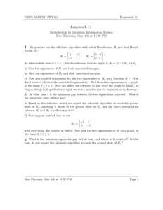 CS378, MA375T, PHY341  Homework 11 Homework 11 Introduction to Quantum Information Science