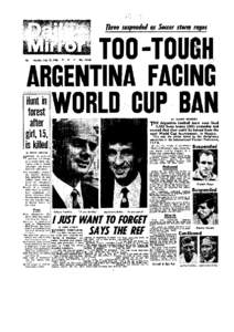 Three suspended as Soccer storm rages  4d. Monday, JuFy 25, 1966