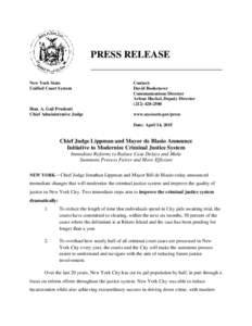 PRESS RELEASE New York State Unified Court System Hon. A. Gail Prudenti Chief Administrative Judge