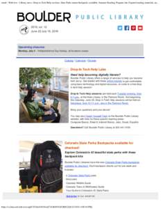 email : Webview : Library news: Drop-in Tech Help sessions, State Parks nature backpacks available, Summer Reading Program fun, Espanol reading materials, and more!