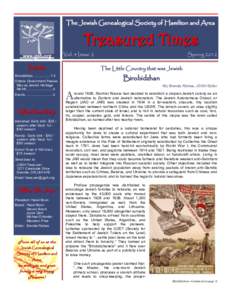 The Jewish Genealogical Society of Hamilton and Area  Treasured Times www.jgsh.org  Vol. 4 Issue 2