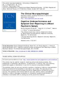 Cognitive Underperformance and Symptom Over-Reporting in a Mixed Psychiatric Sample