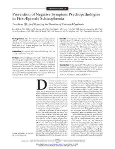 ORIGINAL ARTICLE  Prevention of Negative Symptom Psychopathologies
