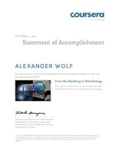 coursera.org  OCTOBER 15, 2013 Statement of Accomplishment