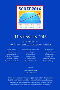 Dimension 2016 Special Issue: Focus on Intercultural Competence Sarah Allison Michael Byram Fabiana Cardetti
