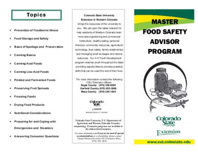 Food safety / Packaging / Food storage / Food industry / Food spoilage / Colorado State University / Canning / Foodborne illness / Food / Food and drink / Health / Food preservation