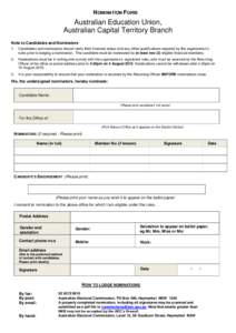 Australian Education Union - ACT Branch - Nomination form