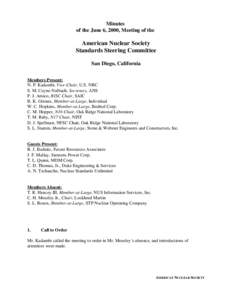 Minutes of the June 6, 2000, Meeting of the American Nuclear Society Standards Steering Committee San Diego, California