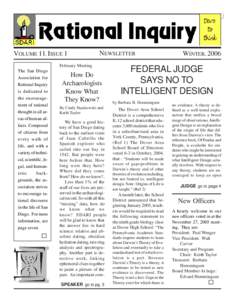 RATIONAL INQUIRY  VOLUME 11, ISSUE 1 NEWSLETTER