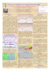 University of Athens  Cosmic ray modulation in August-September 2005 A.V. Belov1, E. A. Eroshenko1, H. Mavromichalaki2, V.A. Oleneva1, A. Papaioannou2, G. Mariatos2, V. G. Yanke1 (1) Institute of Terrestrial Magnetism, I