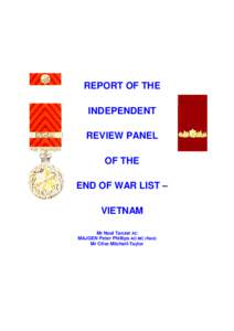 REPORT OF THE INDEPENDENT REVIEW PANEL OF THE END OF WAR LIST – VIETNAM