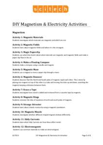 DIY Magnetism & Electricity Activities Magnetism Activity 1: Magnetic Materials Students investigate which materials are magnetic and which are not.  Activity 2: Magnetic Fields