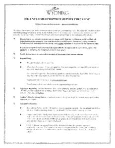 WYOMiNG 2014 tJNCLAIMEI) PROPERTY REPORT CHECKLIST 1-lolder Reporting Instructions -