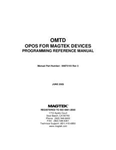 OMTD, OPOS for MagTek Devices, Programming Reference Manual