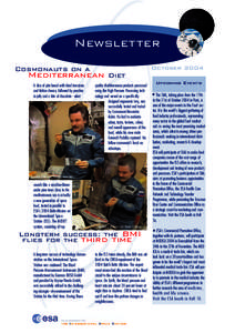 Newsletter October 2004 Cosmonauts on a  Mediterranean Diet