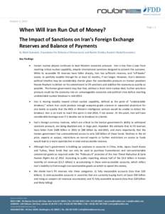 1 October 2, 2013 When Will Iran Run Out of Money? The Impact of Sanctions on Iran’s Foreign Exchange Reserves and Balance of Payments