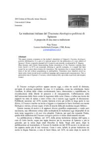 2005 Istituto di Filosofia Arturo Massolo Università di Urbino Isonomia Le traduzioni italiane del Tractatus theologico-politicus di Spinoza