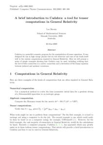 Preprint: arXiv:Published: Computer Physics Communications–498 A brief introduction to Cadabra: a tool for tensor computations in General Relativity Leo Brewin