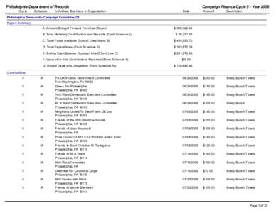 Philadelphia Department of Records Cycle Schedule  Individual, Business, or Organization
