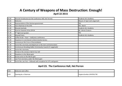 A Century of Weapons of Mass Destruction: Enough! April[removed][removed]