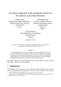 An analytic approach to the asymptotic variance of trie statistics and related structures Michael Fuchs Department of Applied Mathematics National Chiao Tung University Hsinchu, 300