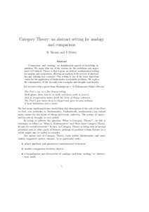 Category Theory: an abstract setting for analogy and comparison R. Brown and T.Porter Abstract ‘Comparison’ and ‘Analogy’ are fundamental aspects of knowledge acquisition. We argue that one of the reasons for the