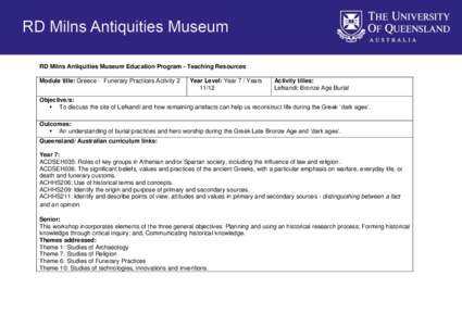 RD Milns Antiquities Museum Education Program - Teaching Resources Module title: Greece - Funerary Practices Activity 2 Year Level: Year 7 / Years 11/12