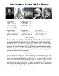 Introduction to Western Political Thought  Government 1615 Spring 2012 MWF 11:15-12:05 GSH G64-Kau Aud.