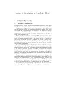 Lecture 5: Introduction to Complexity TheoryComplexity Theory