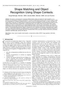 Image processing / Shape context / Object recognition / 3D single object recognition / Shape / Thin plate spline / Landmark point / Similarity / Invariant / Computer vision / Vision / Imaging