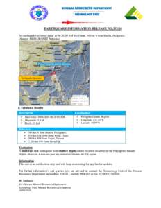 MINERAL RESOURCES DEPARTMENT  Seismology Unit EARTHQUAKE INFORMATION RELEASE NOAn earthquake occurred today at 06:20:50 AM local time, 584 km N from Manila, Philippines.