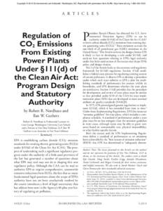 Copyright © 2014 Environmental Law Institute®, Washington, DC. Reprinted with permission from ELR®, http://www.eli.org, A R T I C L E S Regulation of CO2 Emissions